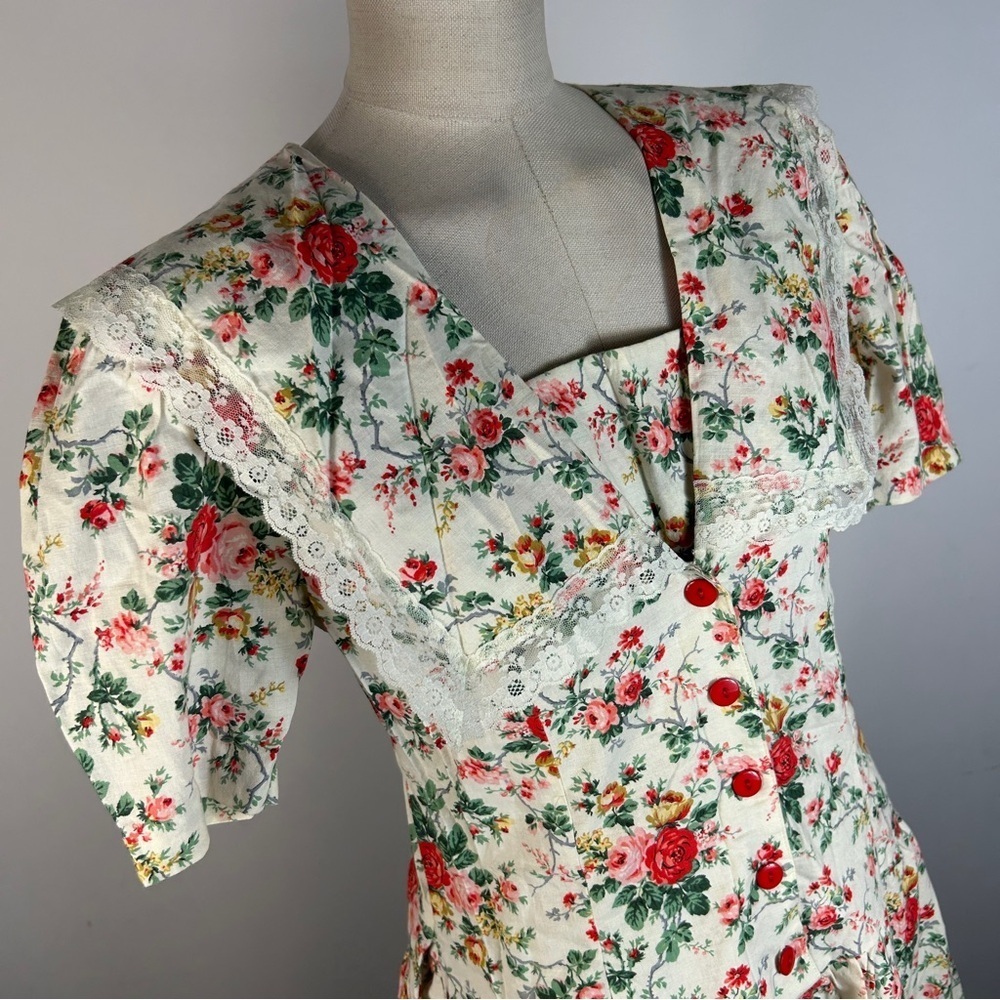 Vintage Jandabar Floral Elegance Midi Hand Made Cotton Autumn 🍂 Dress 4-6 - Picture 4 of 10